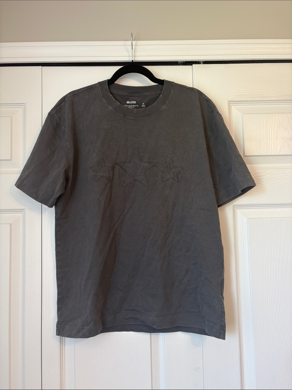 Hollister Charcoal Gray Star Embroidered Long Sleeve Tee - Men